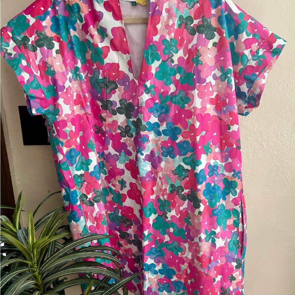 Pink and Green V-Neck Dolman Sleeve Sundress
